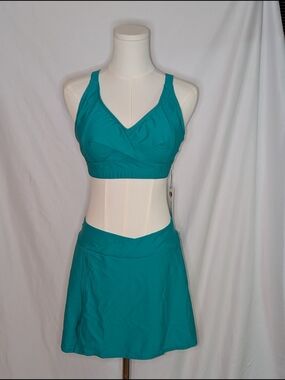 Kate Kasin Teal Swim 2 Piece Swimsuit Dress Tankini NWT Large